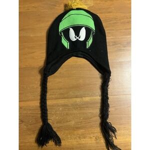 Looney Tunes Black Marvin the Martian Cartoon Beanie‎ Winter Cap Hat Tassels